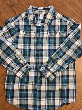 Gymboree Teal, Blue & White Plaid Button-Down Shirt
